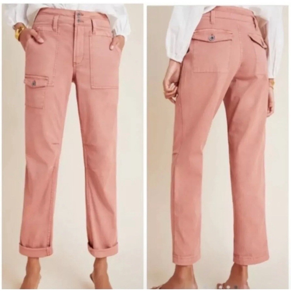 Anthropologie The Wanderer Cargo Pants Sz 24 Dusty Rose Pink High Rise Straight
